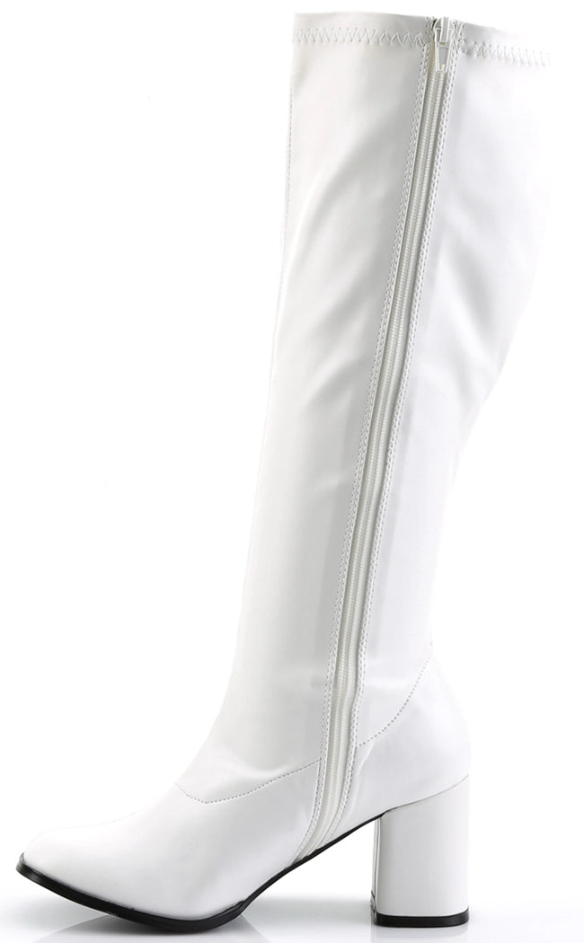 GOGO-300WC White Vegan Leather Wide Calf Boots