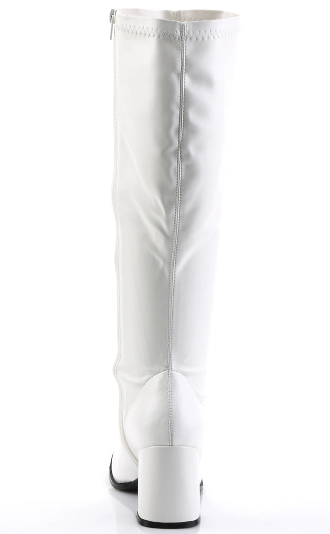 GOGO-300WC White Vegan Leather Wide Calf Boots