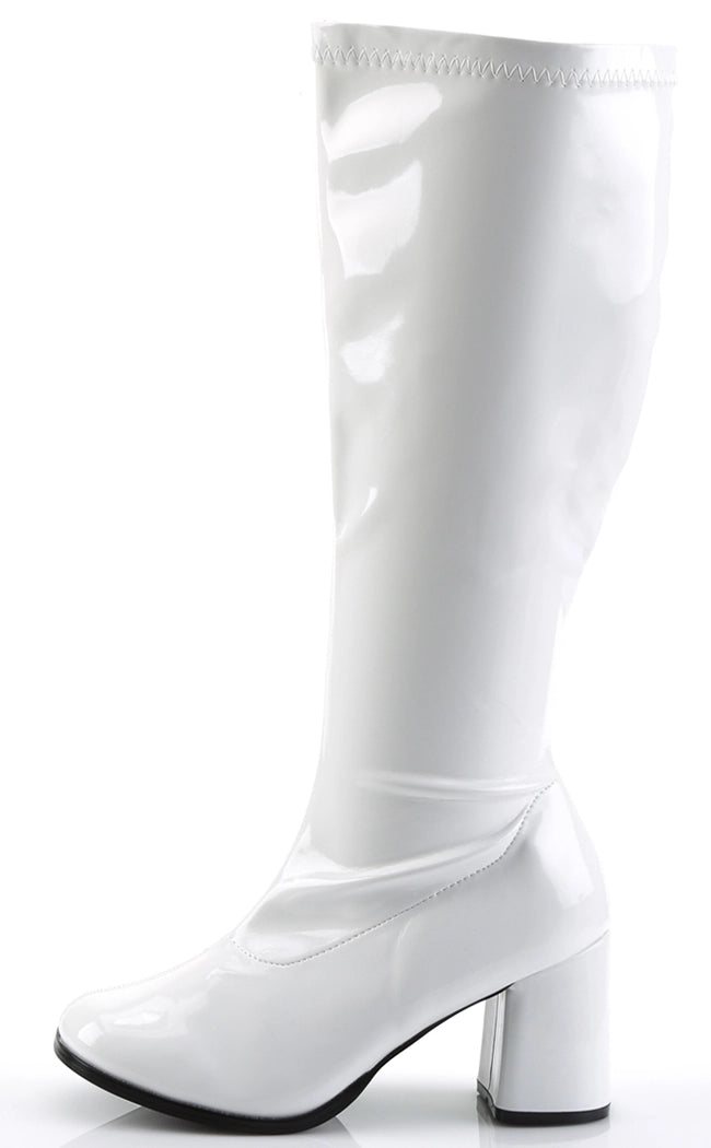 GOGO-300X White Stetch Patent Wide Calf Boots-Funtasma-Tragic Beautiful