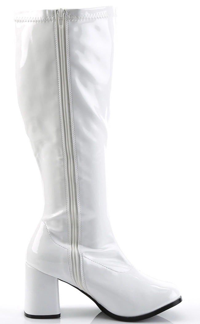 GOGO-300X White Stetch Patent Wide Calf Boots