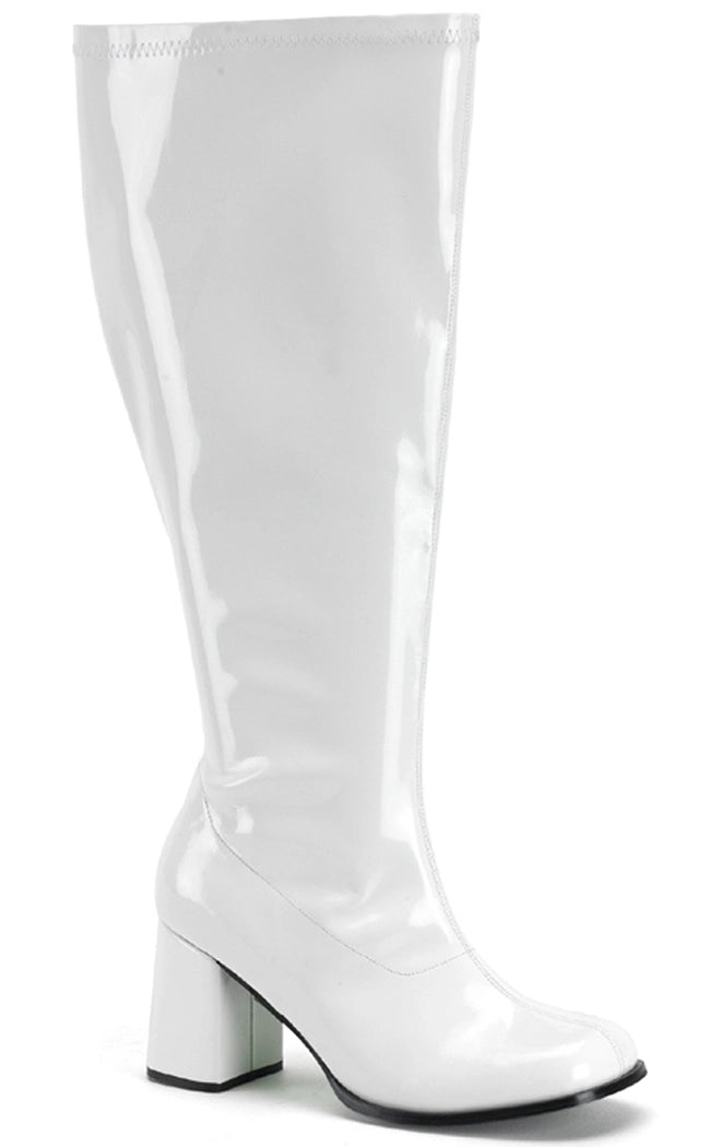 GOGO-300X White Stetch Patent Wide Calf Boots-Funtasma-Tragic Beautiful