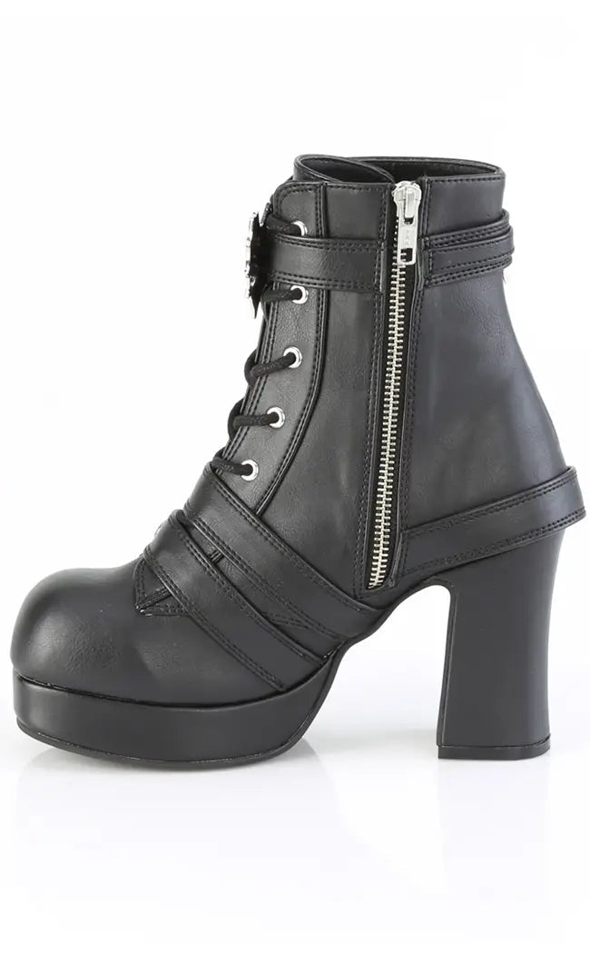 GOTHIKA-66 Black Vegan Leather Ankle Boots-Demonia-Tragic Beautiful