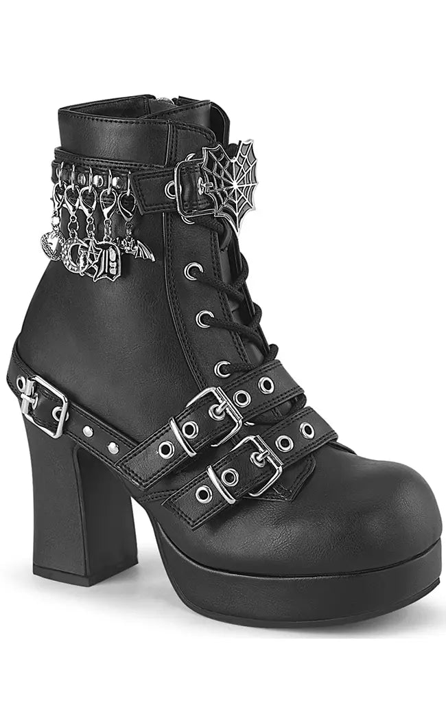 GOTHIKA-66 Black Vegan Leather Ankle Boots-Demonia-Tragic Beautiful