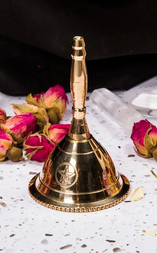 Gold Pentagram Altar Bell-Witchcraft Supplies-Tragic Beautiful