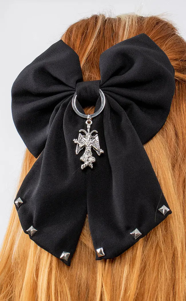 Live Deliciously Baphomet Bow Hair Clip-Cold Black Heart-Tragic Beautiful