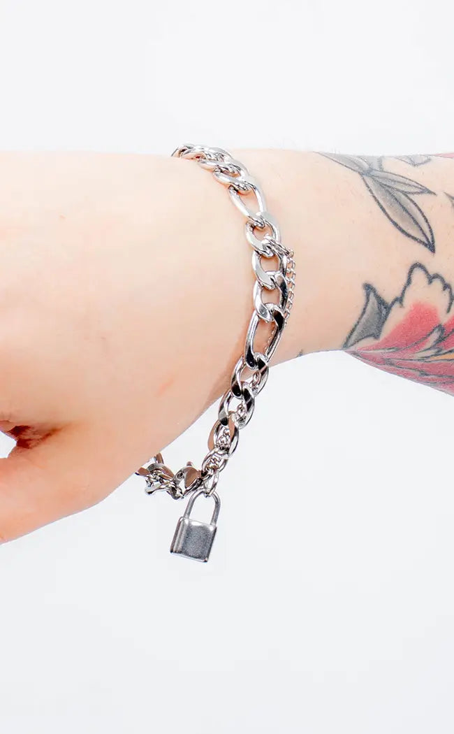 Locked Down Stainless Steel Bracelet-Cold Black Heart-Tragic Beautiful