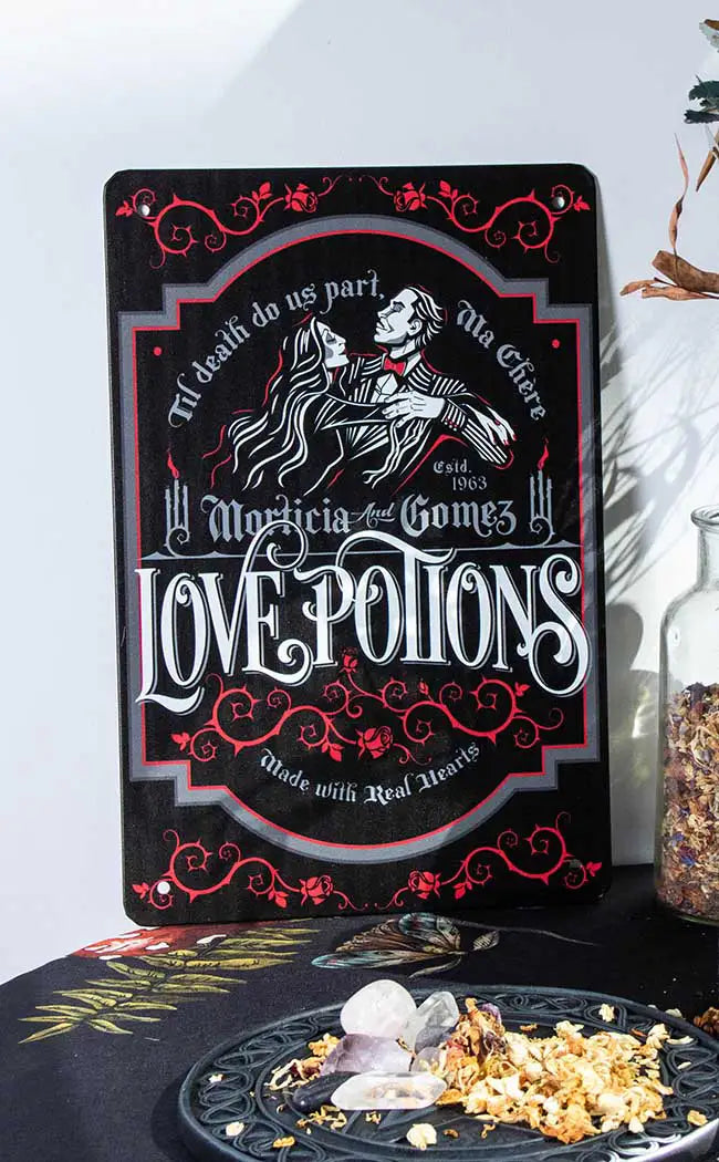 Love Potions Tin Sign-Drop Dead Gorgeous-Tragic Beautiful