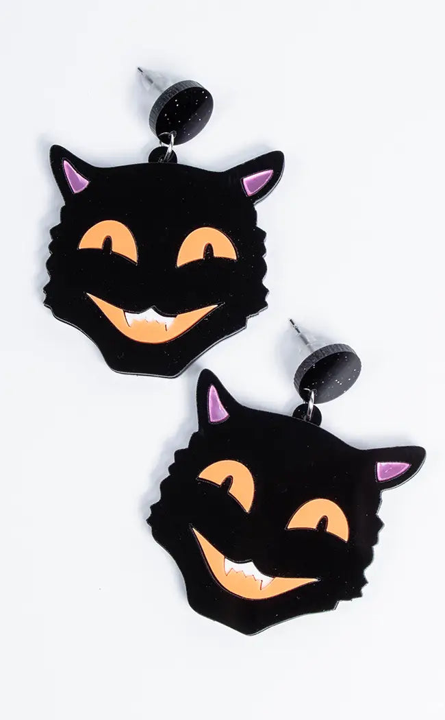 Lucky 13 Halloween Cat Earrings-Burn Book Inc-Tragic Beautiful