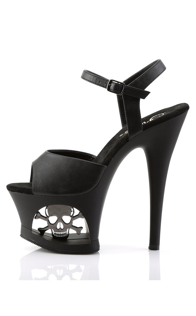 MOON-709SK Black Matte Skull Heels-Pleaser-Tragic Beautiful