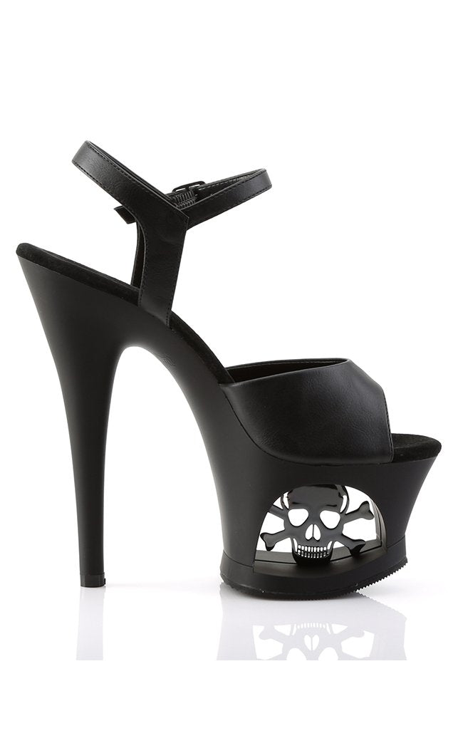 MOON-709SK Black Matte Skull Heels-Pleaser-Tragic Beautiful