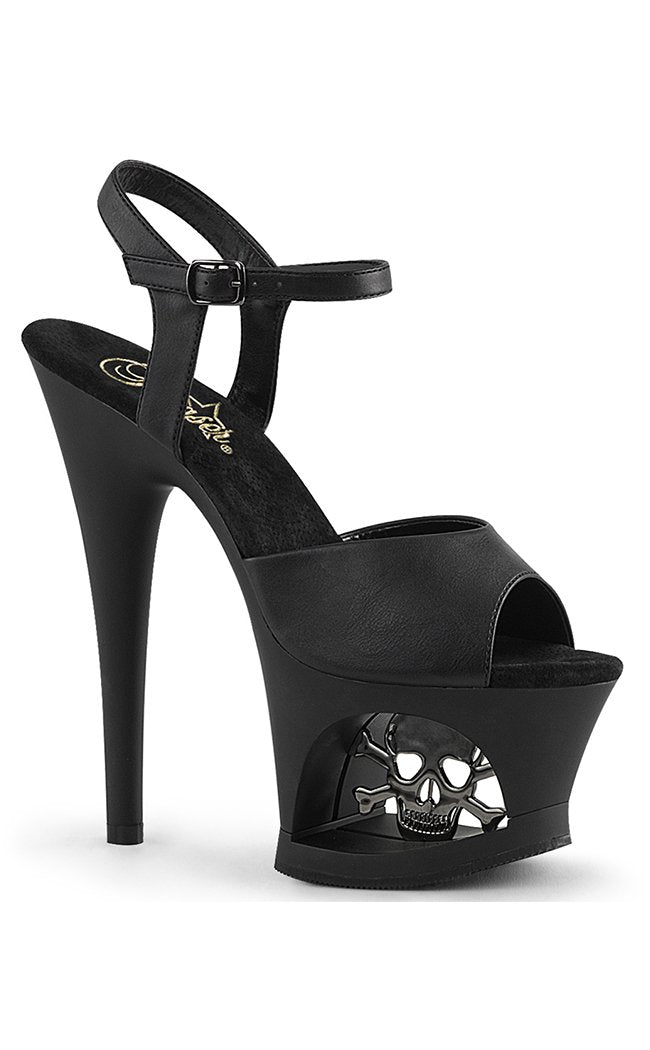 MOON-709SK Black Matte Skull Heels-Pleaser-Tragic Beautiful