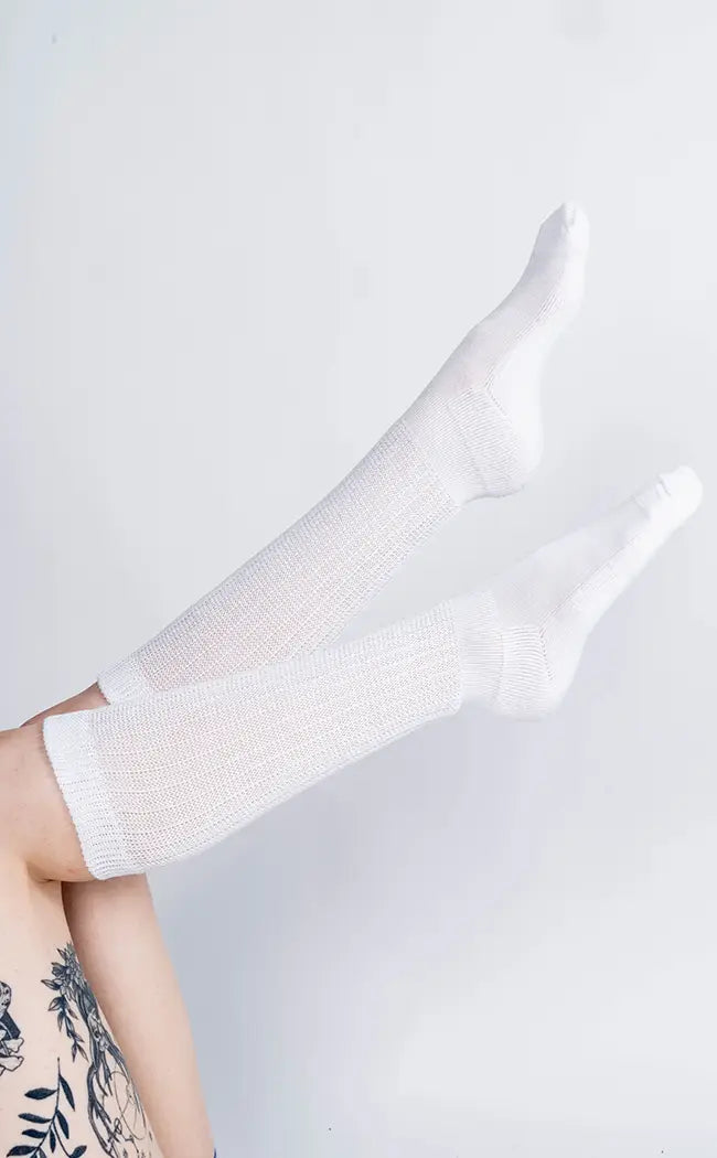 Macbeth Knee High Socks | White-Gothic Hosiery-Tragic Beautiful