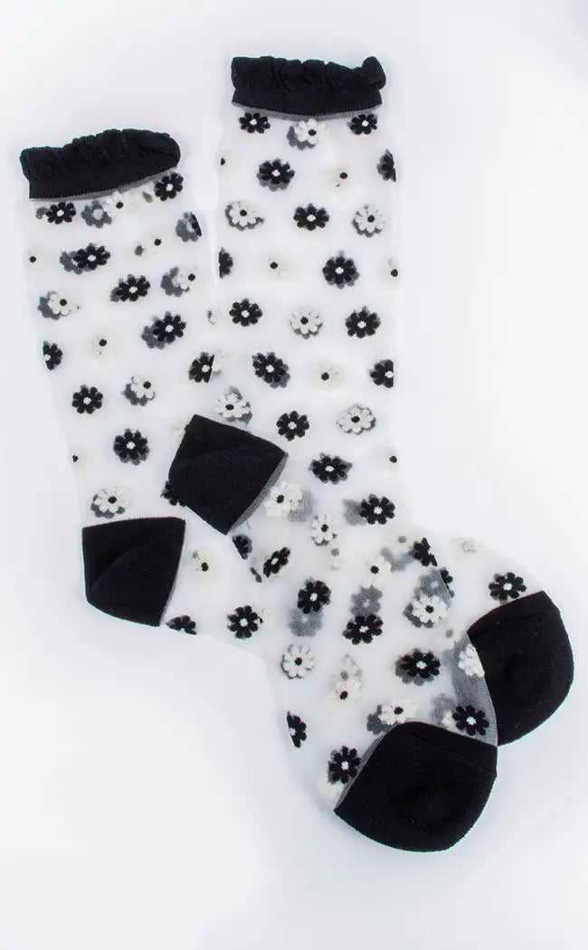 Melantha Sheer Crew Socks-Cold Black Heart-Tragic Beautiful