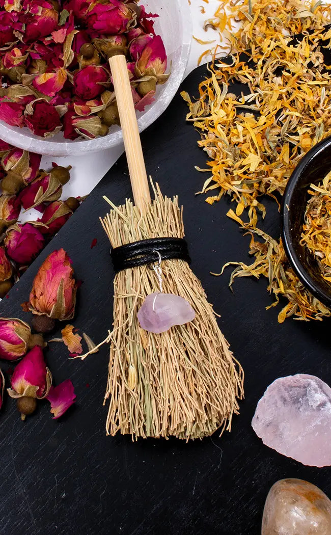 Mini Besom Wiccan Broom | Amethyst-Witchcraft Supplies-Tragic Beautiful