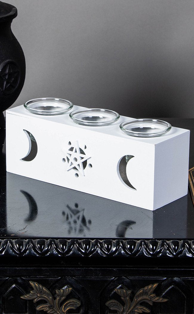 Moon & Star White Candle Holder-Candles-Tragic Beautiful