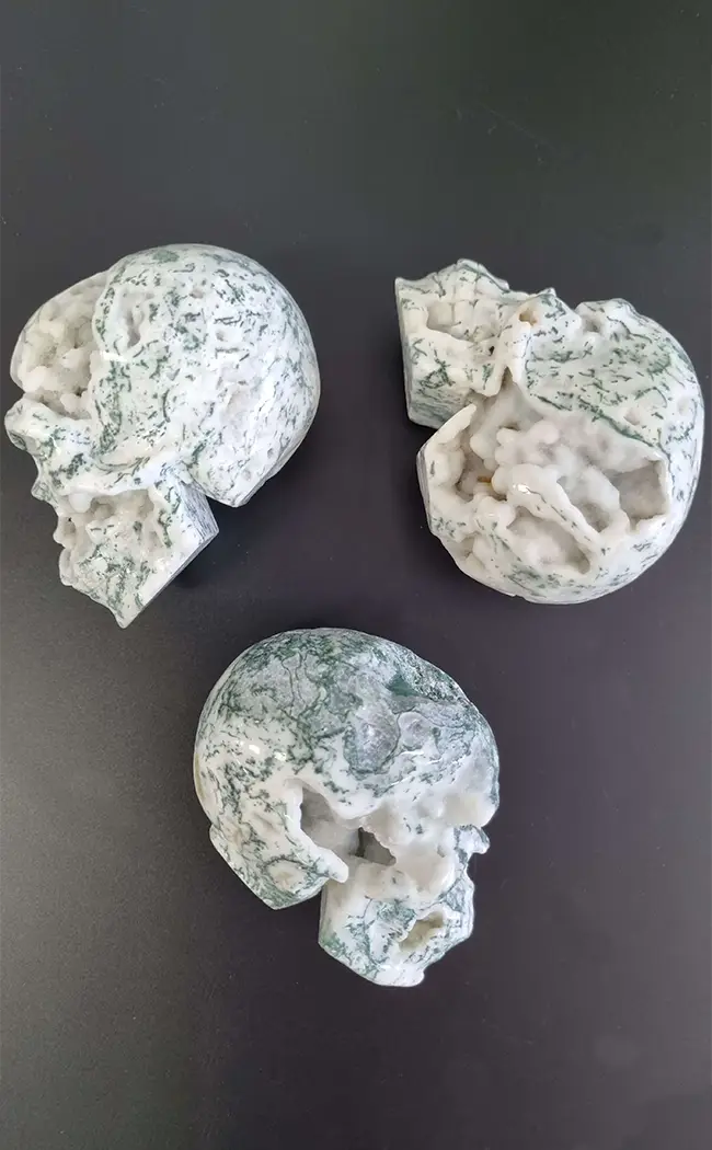 Moss Agate Druzy Brain Crystal Skulls | Large-Crystals-Tragic Beautiful