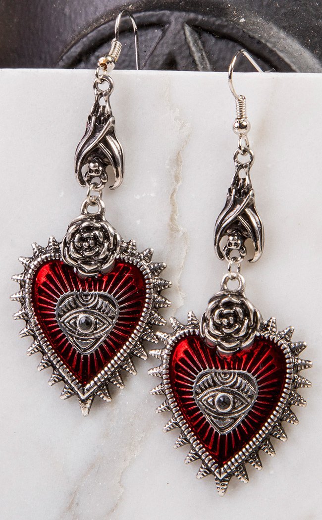 Not So Sacred Heart Earrings-Gothic Jewellery-Tragic Beautiful