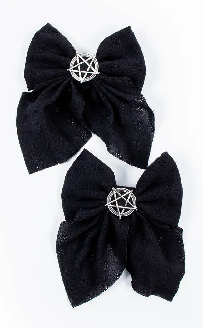 Pentagram Bow Hairclip Set-Cold Black Heart-Tragic Beautiful