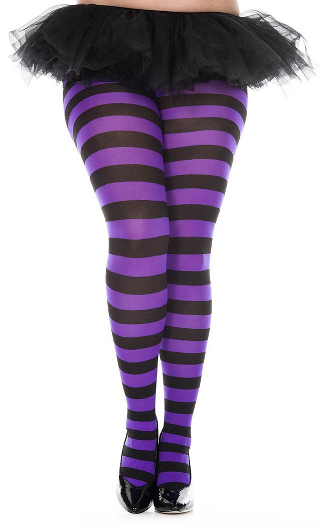 Plus Size Burton Wide Stripe Pantyhose | Choose Colour-Music Legs-Tragic Beautiful