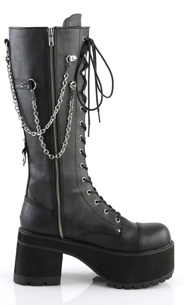 RANGER-303 Black Faux Leather Boots-Demonia-Tragic Beautiful