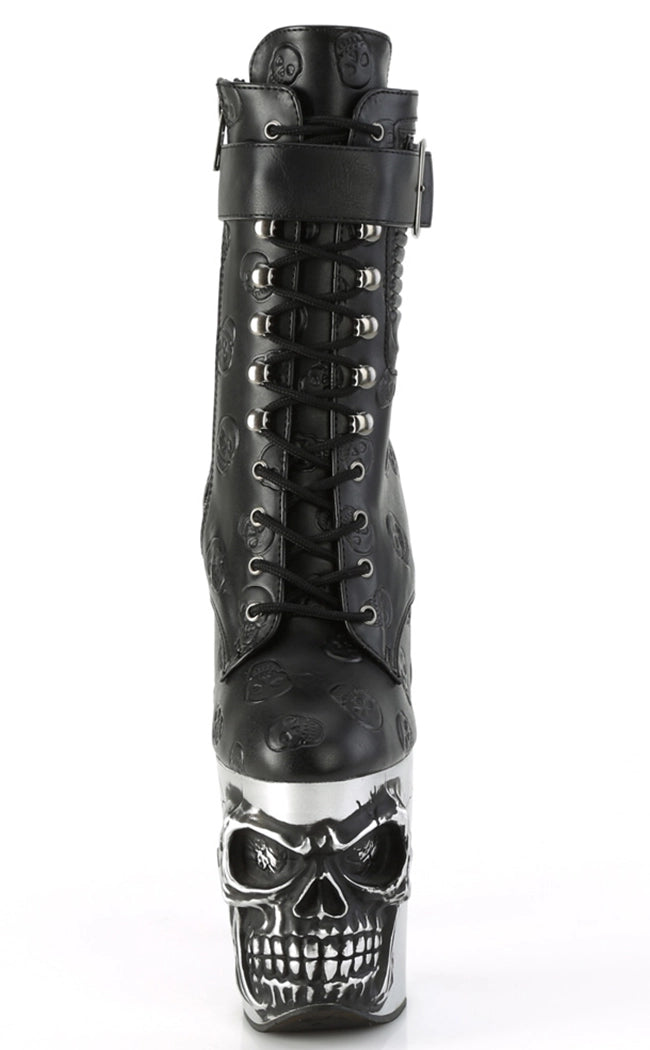 RAPTURE-1020STR-02 Black Vegan Leather Skull Boots-Pleaser-Tragic Beautiful