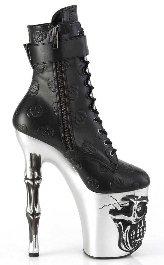 RAPTURE-1020STR-02 Black Vegan Leather Skull Boots