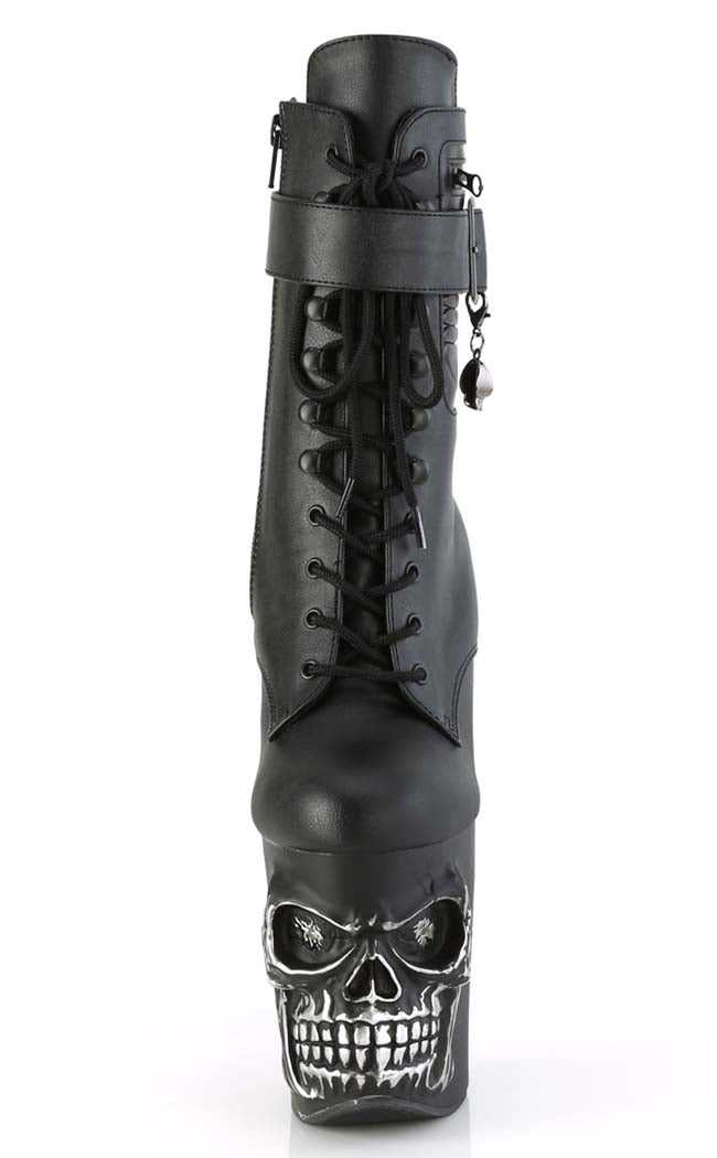 RAPTURE-1020STR-LT Black Matte Light Up Skull Boots-Pleaser-Tragic Beautiful