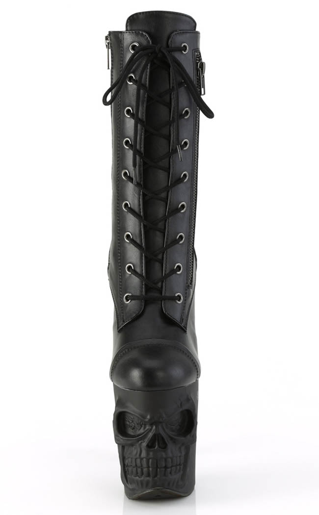 RAPTURE-1047BK Black Matte Mid-Calf Skull Boots-Pleaser-Tragic Beautiful