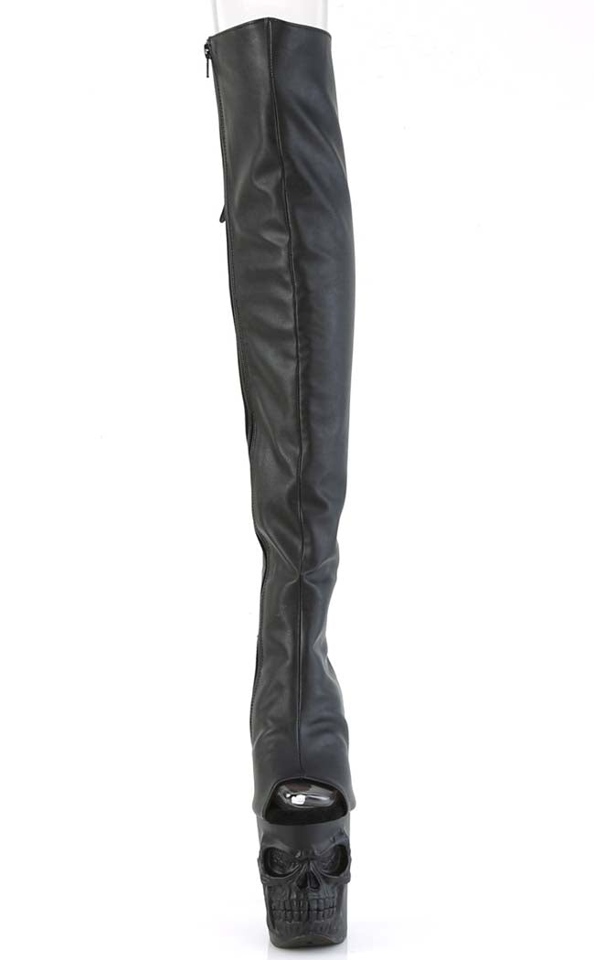 RAPTURE-3019 Black Matte Thigh-High Skull Boots-Pleaser-Tragic Beautiful