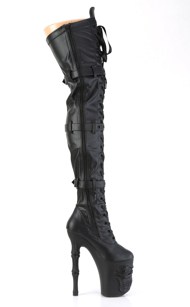 RAPTURE-3028 Black Matte Thigh-High Skull Boots-Pleaser-Tragic Beautiful