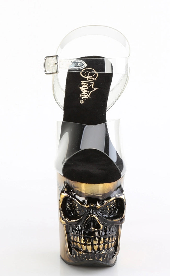 RAPTURE-808 Brass Chrome Skull Platform Heels-Pleaser-Tragic Beautiful