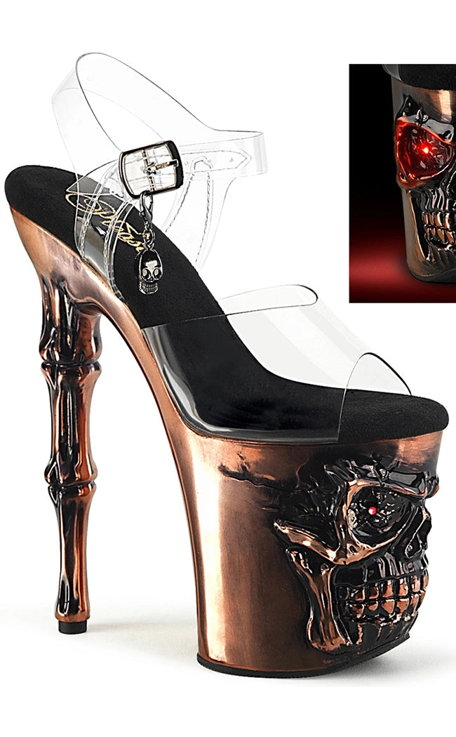 RAPTURE-808 Copper Chrome Skull Platform Heels-Pleaser-Tragic Beautiful