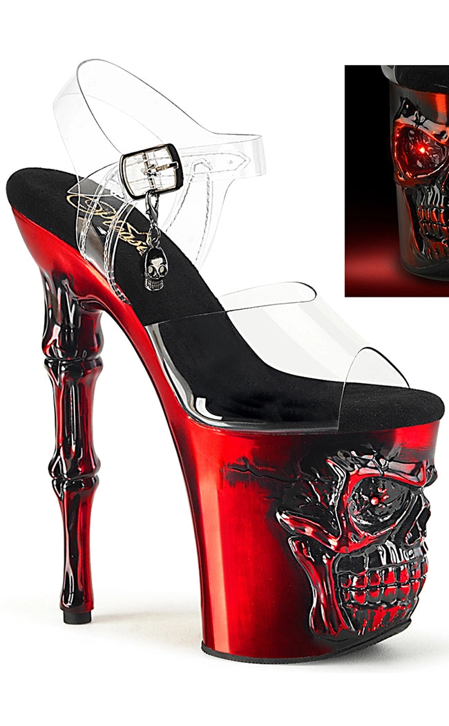 RAPTURE-808 Red Chrome Skull Platform Heels