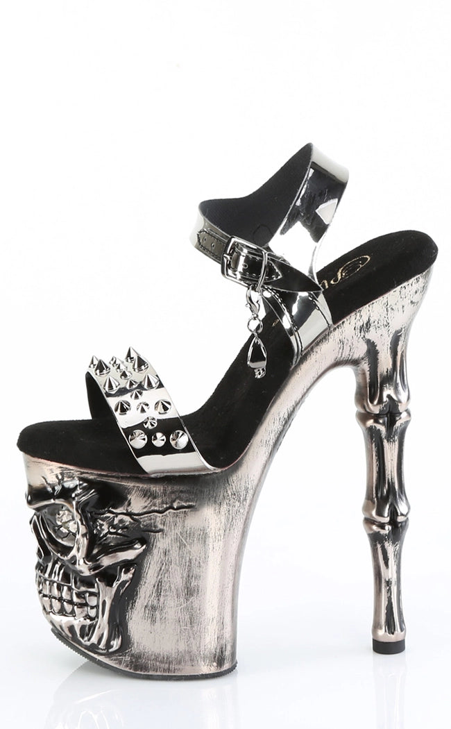 RAPTURE-812-LT Black & Pewter Skull Platform Heels