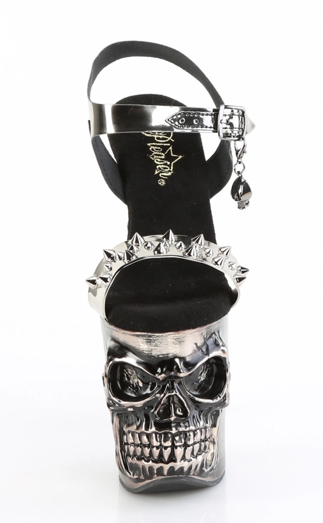 RAPTURE-812-LT Black & Pewter Skull Platform Heels-Pleaser-Tragic Beautiful