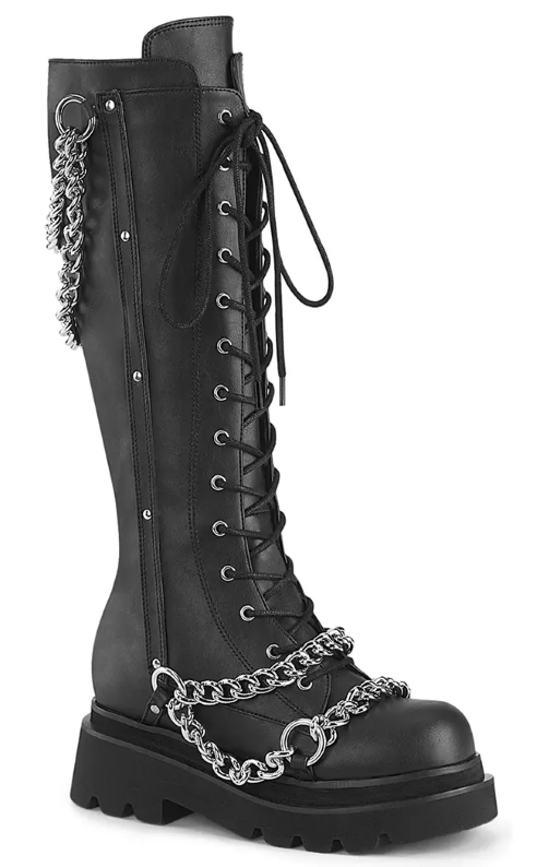 RENEGADE-215 Black Knee High Boots-Demonia-Tragic Beautiful