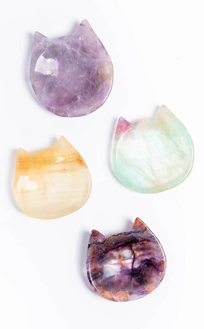 Rainbow Fluorite Crystal Cat Bowl