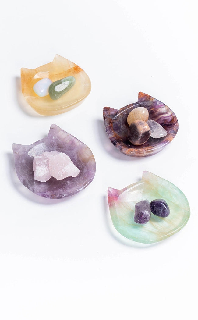 Rainbow Fluorite Crystal Cat Bowl