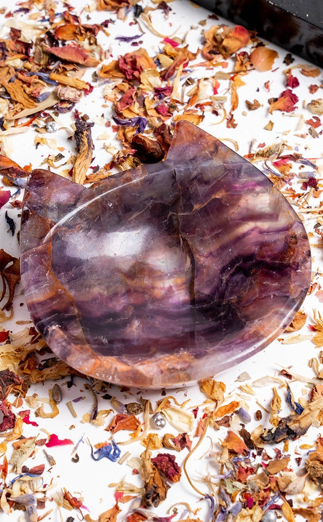 Rainbow Fluorite Crystal Cat Bowl