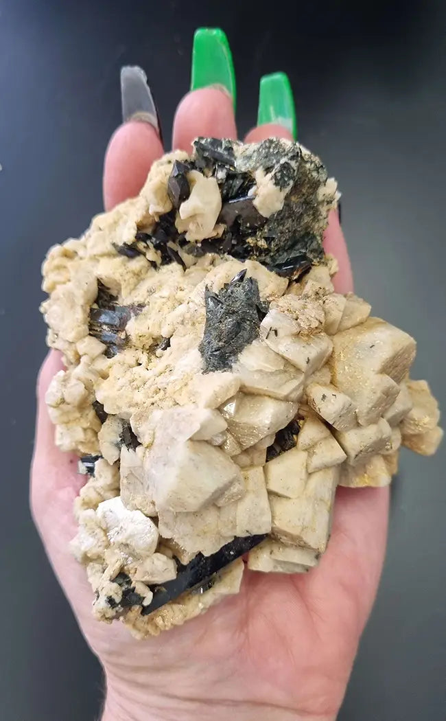 Rare Natural Aegirine & Orthoclase Specimen with Smoky Quartz-Crystals-Tragic Beautiful