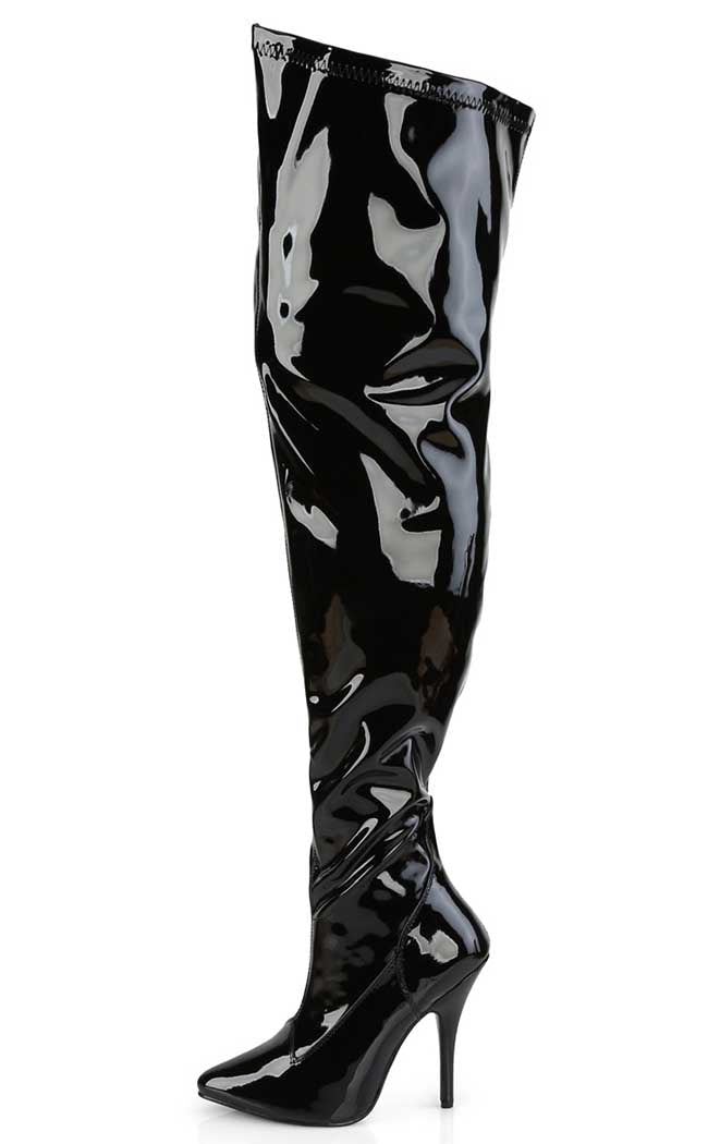 SEDUCE-3000WC Black Patent Thigh High Boots | Wide Calf-Pleaser-Tragic Beautiful