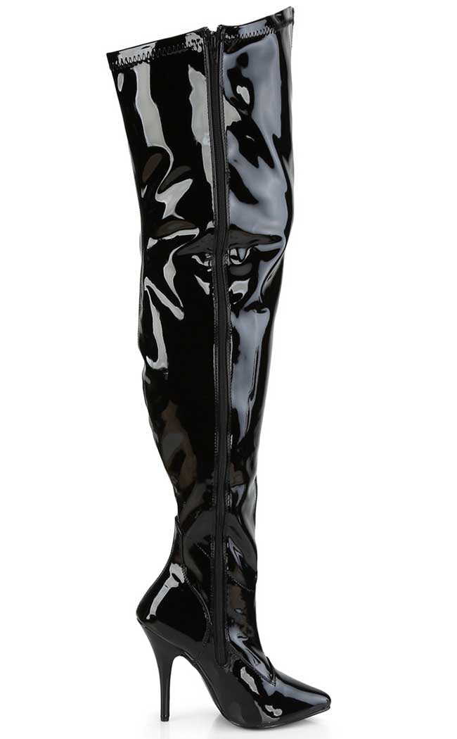 SEDUCE-3000WC Black Patent Thigh High Boots | Wide Calf-Pleaser-Tragic Beautiful