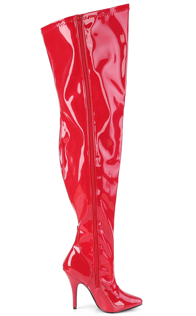 SEDUCE-3000WC Red Patent Thigh High Boots | Wide Calf-Pleaser-Tragic Beautiful