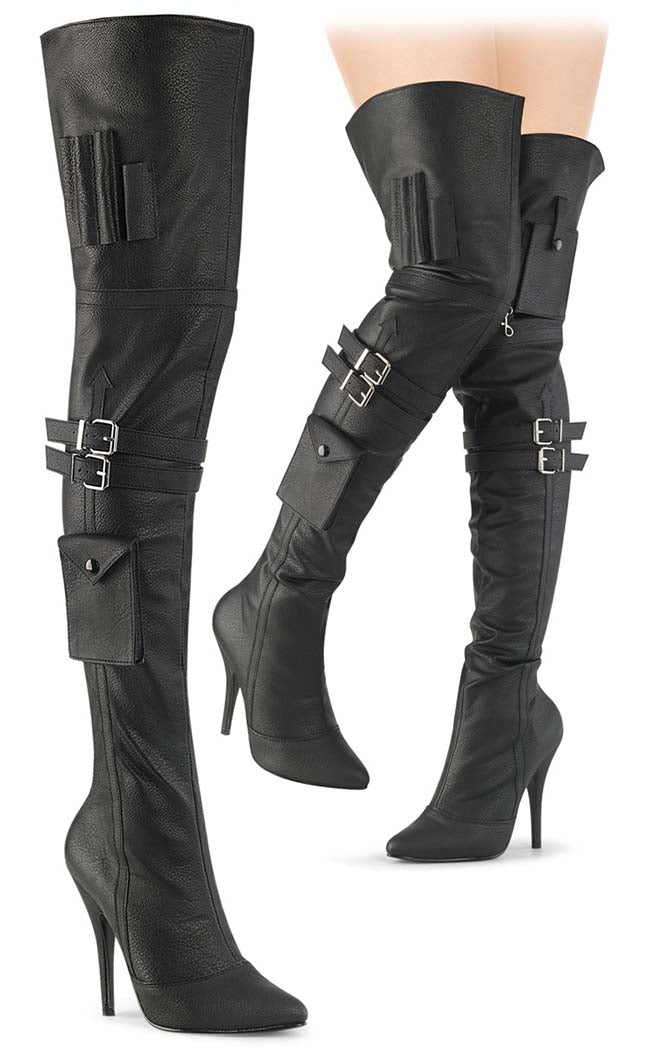 SEDUCE-3019 Black Matte Thigh High Boots-Pleaser-Tragic Beautiful