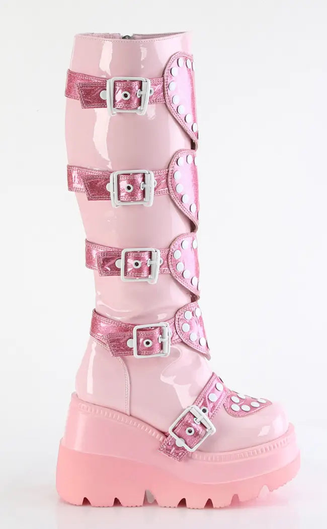 SHAKER-210 Baby Pink Platform Knee High Boots-Demonia-Tragic Beautiful