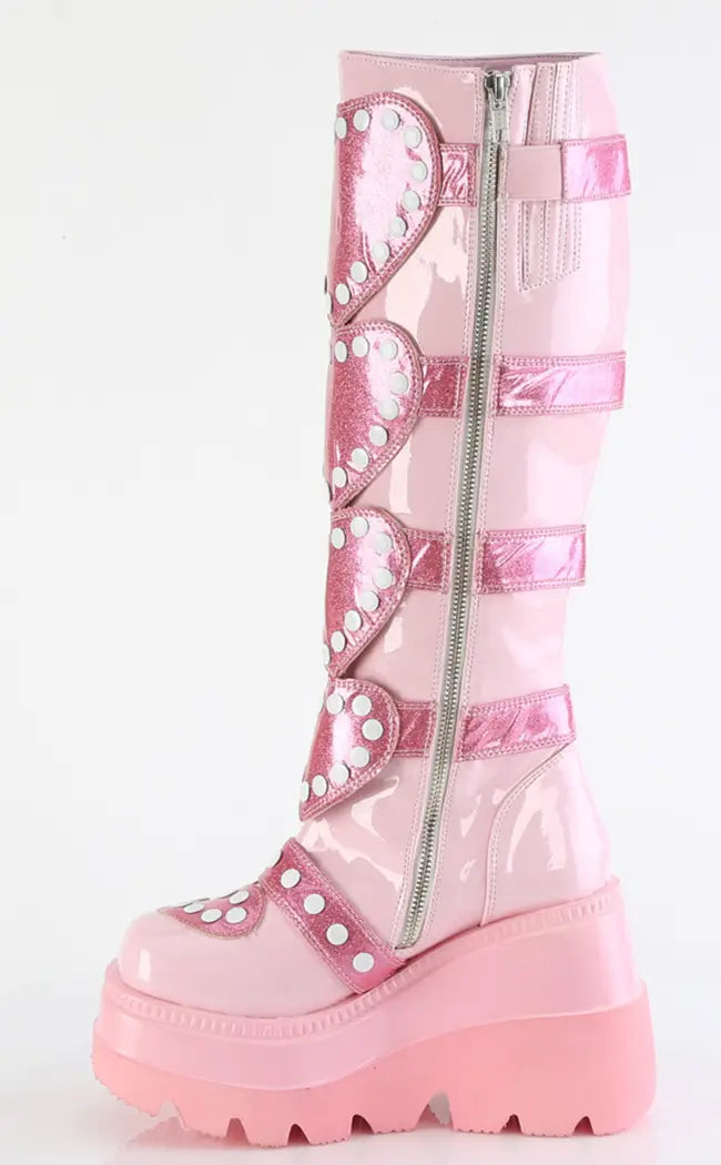 SHAKER-210 Baby Pink Platform Knee High Boots-Demonia-Tragic Beautiful