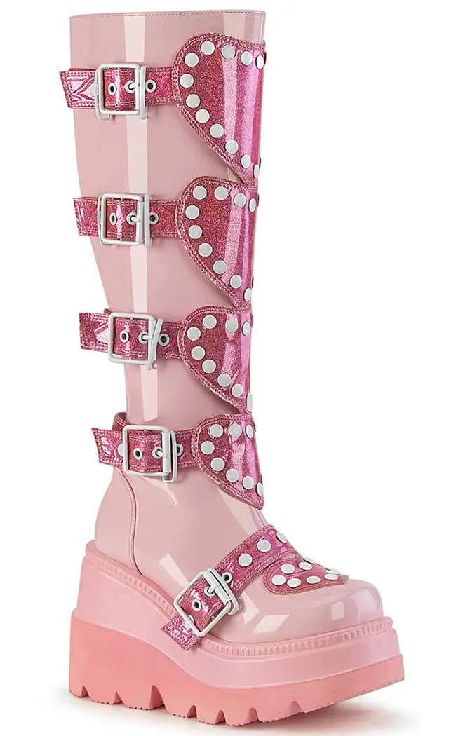 SHAKER-210 Baby Pink Platform Knee High Boots-Demonia-Tragic Beautiful