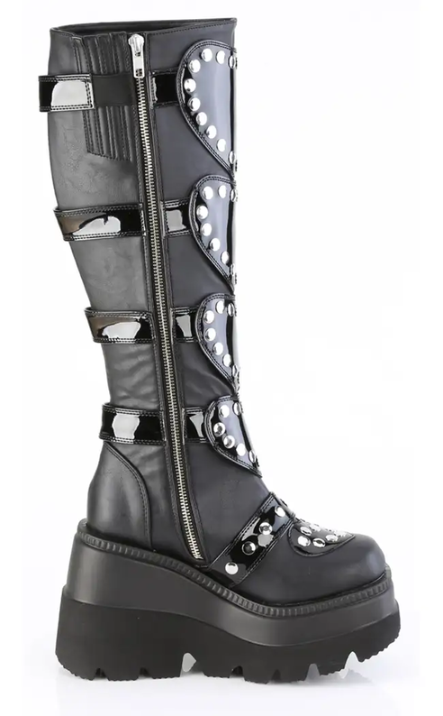 SHAKER-210 Black Platform Knee High Boots-Demonia-Tragic Beautiful