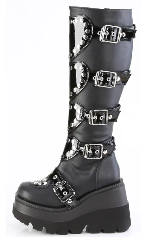 SHAKER-210 Black Platform Knee High Boots-Demonia-Tragic Beautiful