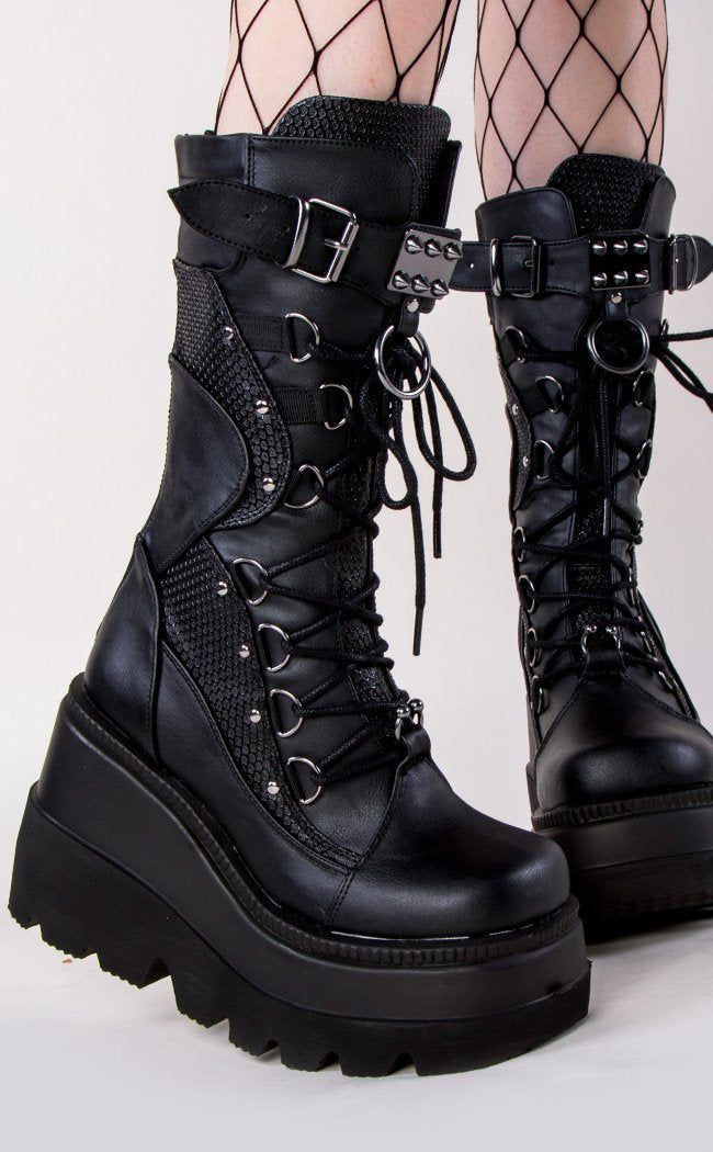 SHAKER-70 Blk Vegan Leather Boots-Demonia-Tragic Beautiful